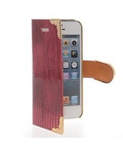 Picture of Luxury Chrome Crocodile Skin Flip Leather Wallet Card Pouch Case Cover For Apple iPhone 5 5G 5S Red