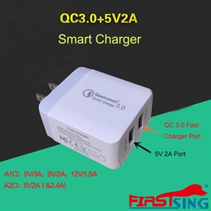 Picture of Firstsing USB Fast Charger QC 3.0 and 5V 2A Travel Wall Charger Dual USB Plug