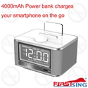 Firstsing Portable Bluetooth Speaker FM Radio Alarm Clock Built-in 4000mAh Power bank with phone tablet charging